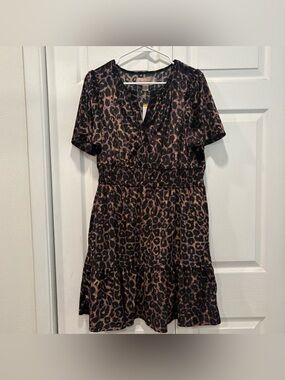 French Connection Velvet Black, Tan, and Purple Leopard Print Dress- Size Medium